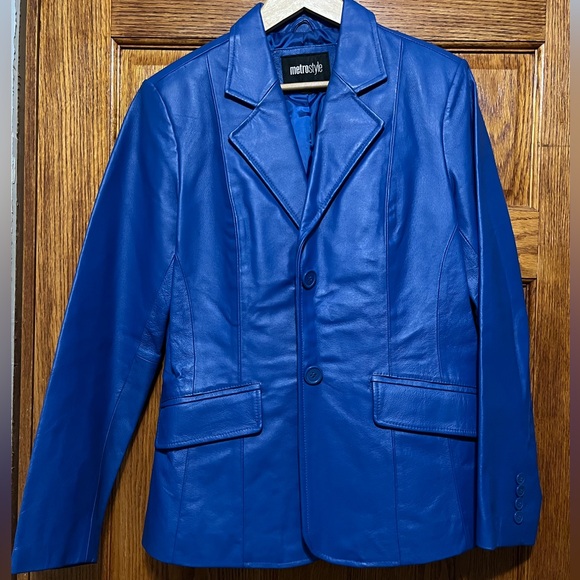 Vintage Blue Women's Genuine Leather Blazer - Picture 2 of 9